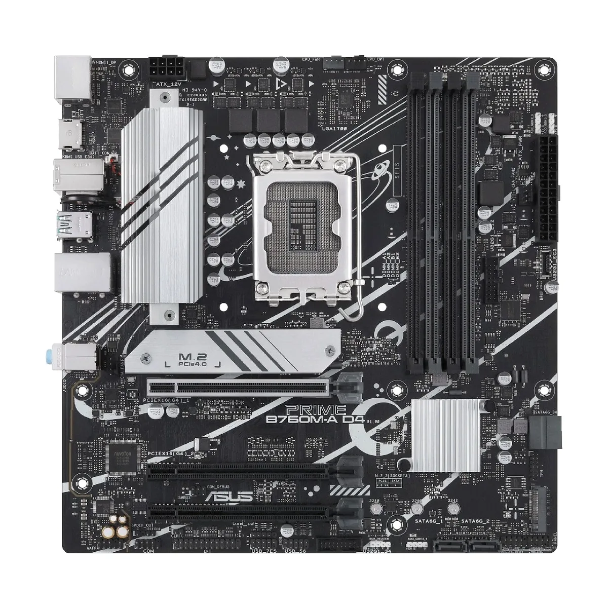 Материнская плата ASUS PRIME B760M-A D4-CSM, LGA 1700, Intel B760, 4xDDR4, 4xSATA, 2xM.2, 3xPCIe 4.0 x16, 1xPCIe 4.0 x4, 1xPCIe x1, 2xHDMI, 1xDP, 1x 2.5Gb LAN, 2xUSB-A 3.2 Gen 2, 4xUSB-A 2.0, 3x3.5 мм, 7.1, mATX