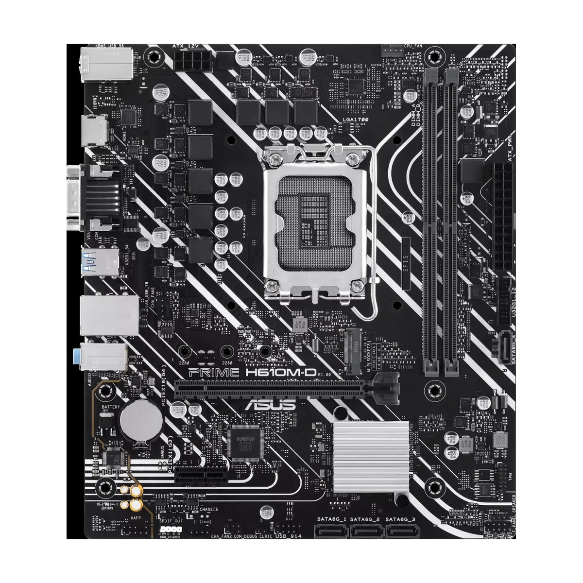 Материнская плата ASUS PRIME H610M-D, LGA 1700, Intel H610, 2xDDR5, 4xSATA, 1xM.2, 1xPCIe 4.0 x16, 1x1Gb LAN, 2xUSB-A 3.2 Gen 1, 4xUSB-A 2.0, 1xHDMI, 1xVGA, 3x3.5 мм, 1xRS-232, 7.1, mATX
