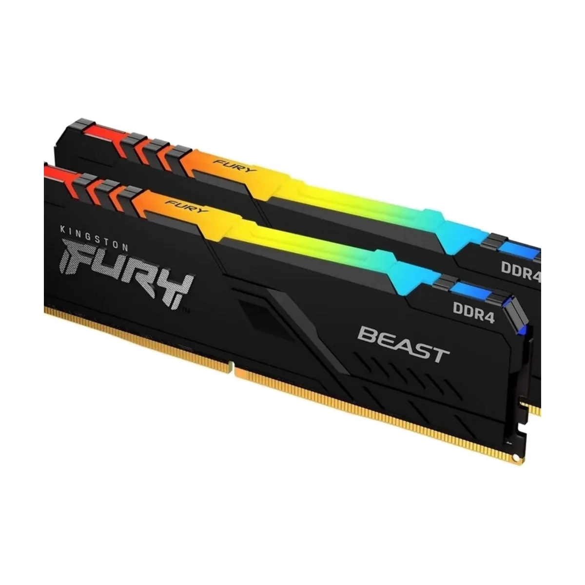 Оперативная память Kingston Fury Beast, DDR4, 16GB (2x8GB), 3200MHz, CL16, DIMM, с радиатором, RGB, черный