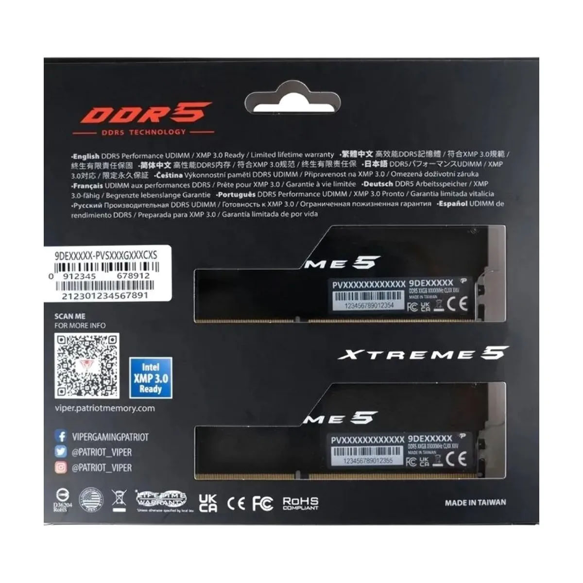 Оперативная память Patriot Viper Xtreme 5, DDR5, 48GB (2x24GB), 8200MHz, CL38, DIMM, с радиаторами, черный
