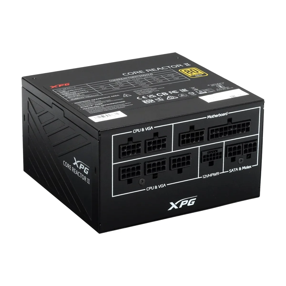 Блок питания ADATA XPG Core Reactor II COREREACTORII750GOLD RTL (COREREACTORII750G-BKCEU), 750Вт, 80 PLUS Gold, 120мм, модульный, черный