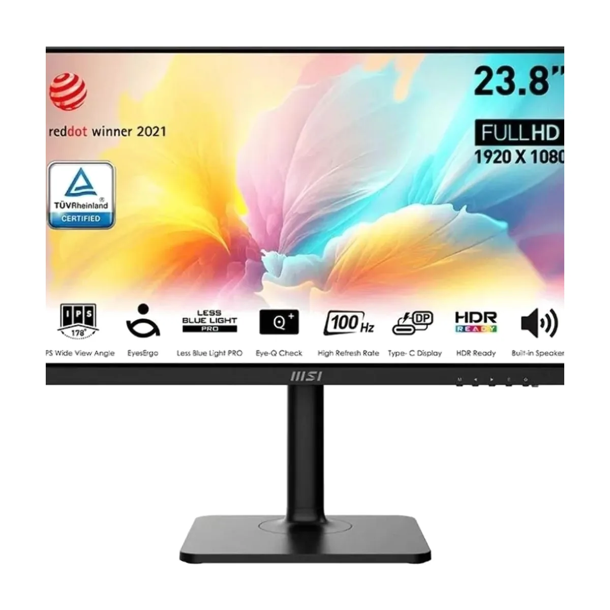 Монитор 23.8" MSI Modern MD2412P IPS 1920x1080, 100 Гц, 4 мс (GtG), 16:9, 300 кд/м², HDMI, USB-C (15 Вт), встроенные динамики (2x3 Вт), Flicker Free, Low Blue Light, Adaptive-Sync, регулировка по высоте, поворотная подставка, портретный режим, черный