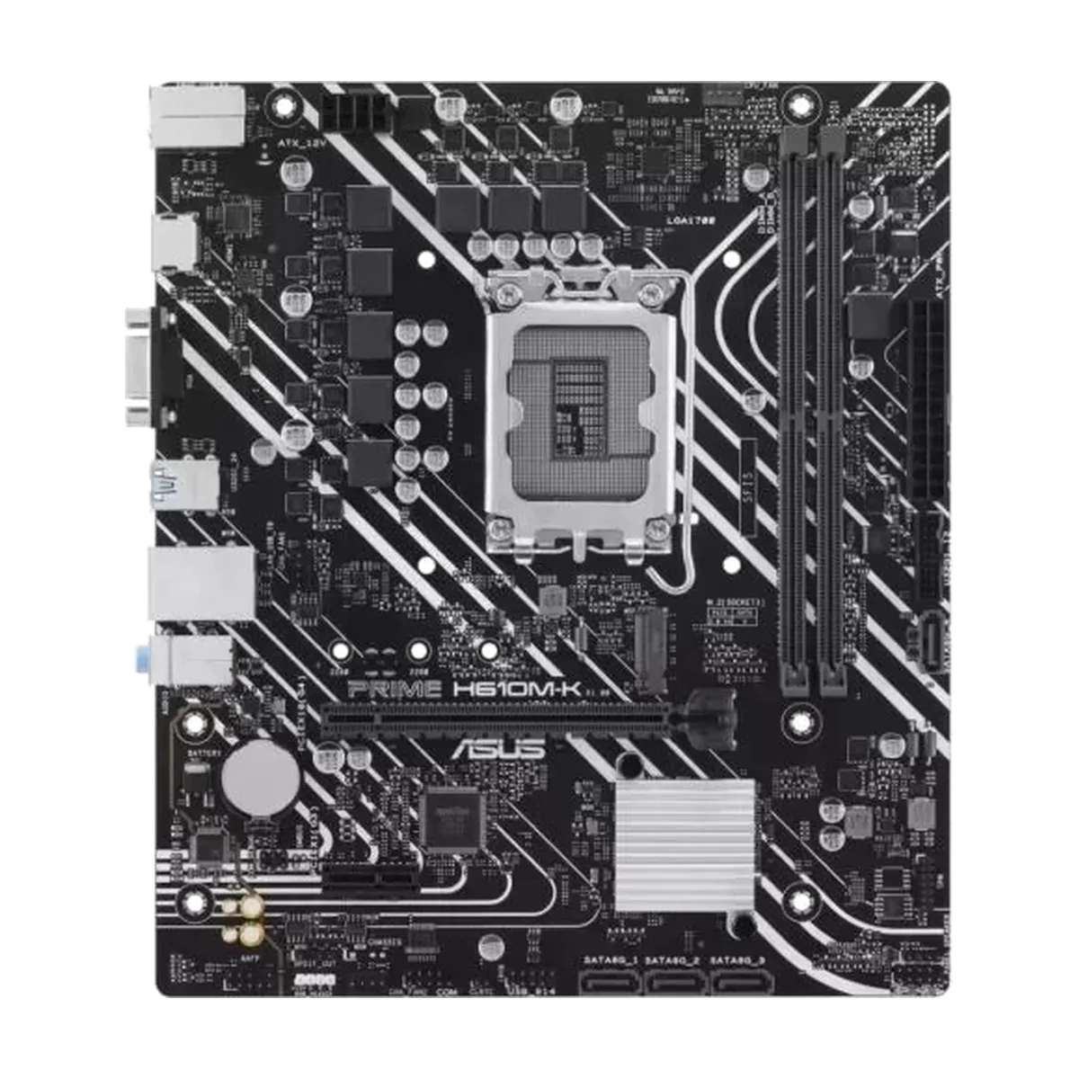 Материнская плата ASUS PRIME H610M-K, LGA 1700, Intel H610, 2xDDR5, 4xSATA, 1xM.2, 1xPCIe 4.0 x16, 1x1Gb LAN, 2xUSB-A 3.2 Gen 1, 4xUSB-A 2.0, 1xHDMI, 1xVGA, 3x3.5 мм, 1xRS-232, 7.1, mATX