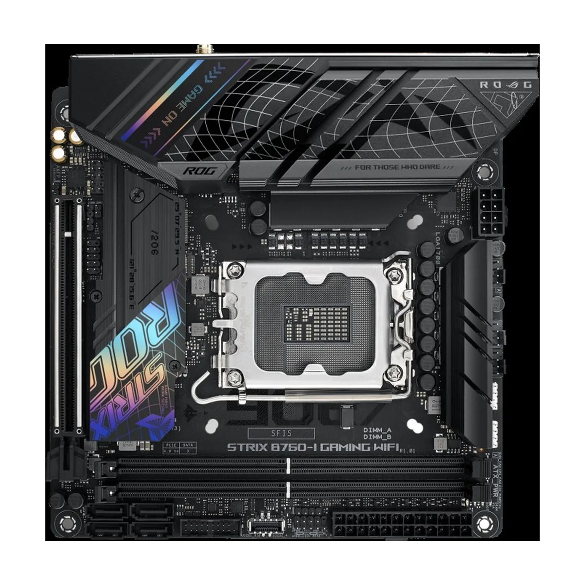 Материнская плата ASUS ROG STRIX B760-I GAMING WIFI, LGA1700, Intel B760, 2xDDR5, 4xSATA, 2xM.2, 1xPCIe 5.0 x16, DisplayPort, HDMI, 1x2.5Gb LAN, USB Type-C, 5x3.5 мм, 7.1, mini-ITX