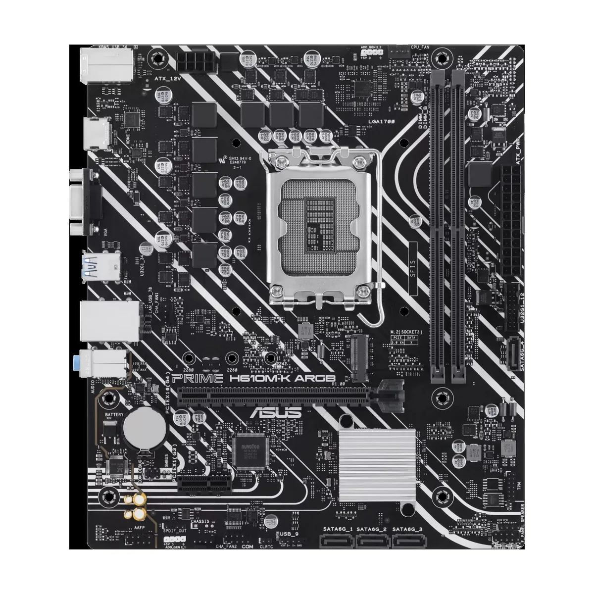 Материнская плата ASUS PRIME H610M-K ARGB, LGA1700, Intel H610, 2xDDR5, 4xSATA, 1xM.2, 1xPCIe 4.0 x16, HDMI, D-Sub, 1x1Gb LAN, 3x3.5 мм, 7.1, microATX
