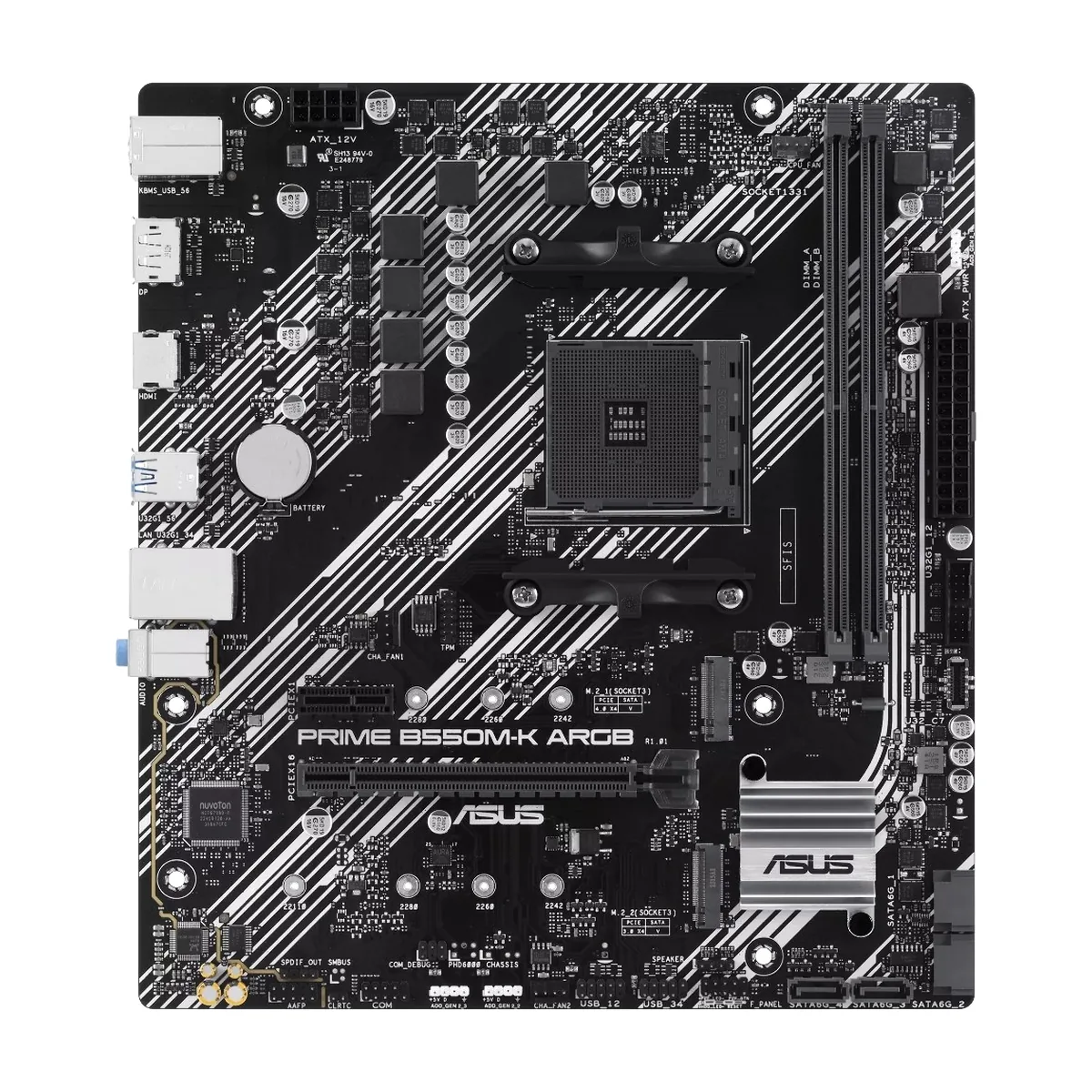 Материнская плата ASUS PRIME B550M-K ARGB, AM4, AMD B550, 2xDDR4, 4xSATA, 2xM.2, 1xPCIe 4.0 x16, 1xPCIe x1, DisplayPort, HDMI, 1x 1Gb LAN, 6xUSB, 3x3.5 мм, 7.1, microATX