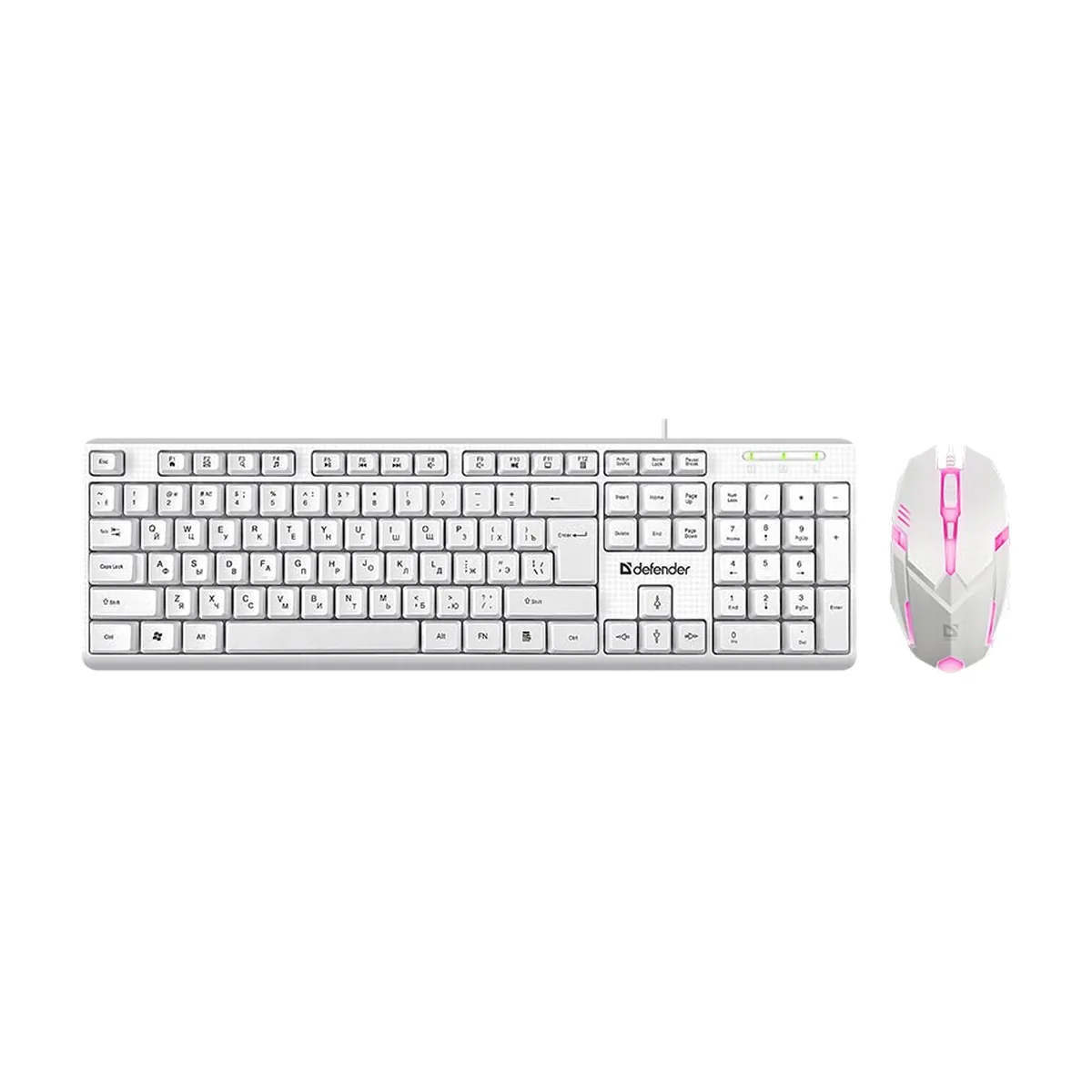 Комплект клавиатура+мышь Defender Motion C-977 проводной, USB, 1600 DPI, белый