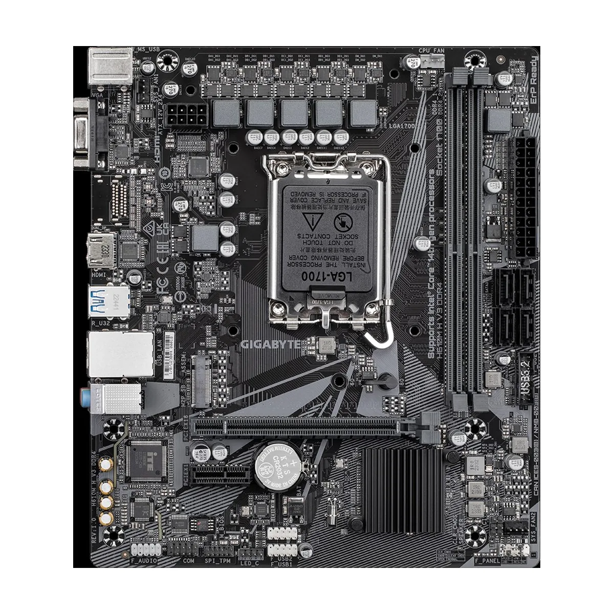Материнская плата GIGABYTE H610M H V3 DDR4, LGA1700, Intel H610, 2xDDR4, 4xSATA, 1xM.2, 1xPCIe 4.0 x16, 1xPCIe x1, HDMI, D-Sub, 1x1Gb LAN, 3x3.5 мм, 7.1, microATX