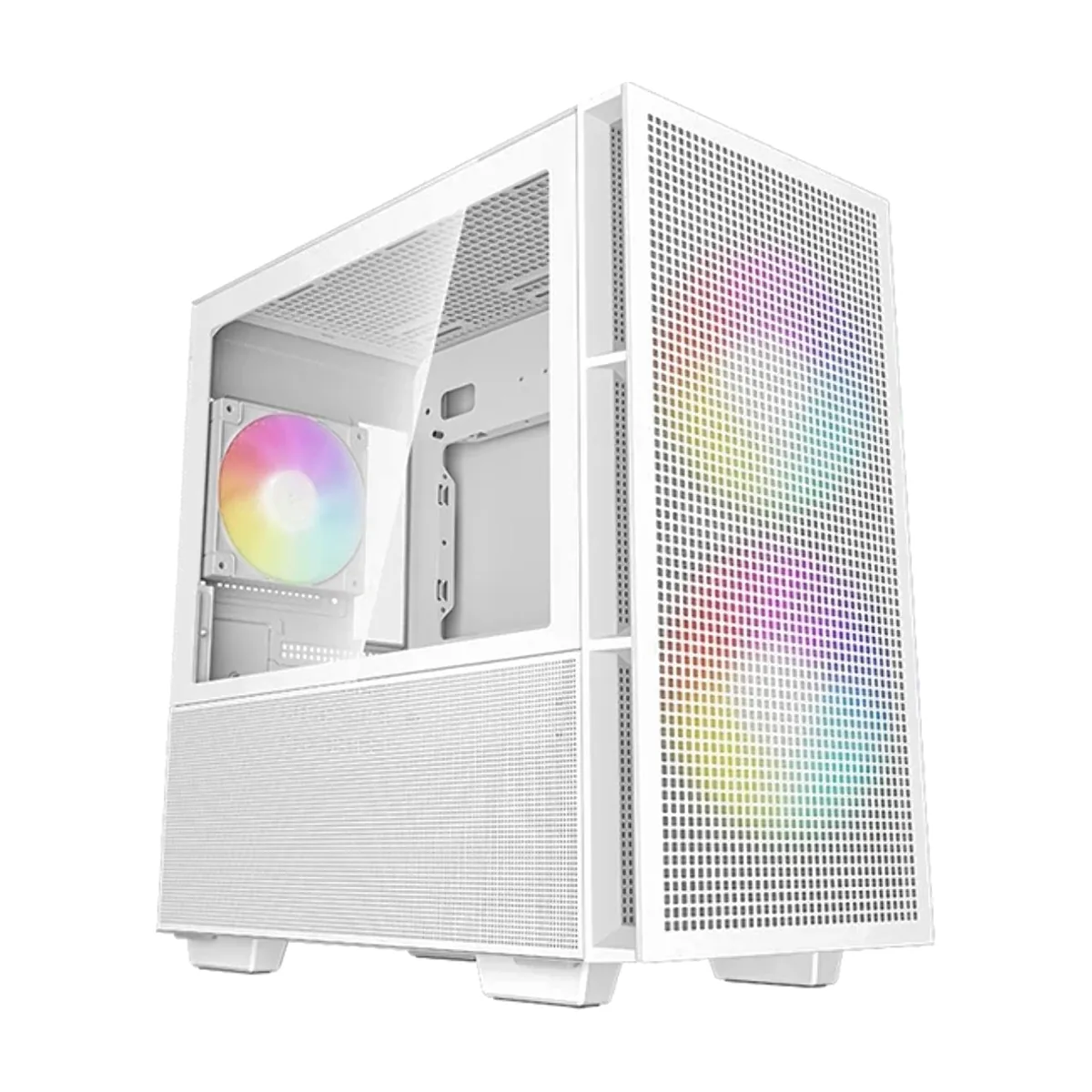 Компьютерный корпус Deepcool CH360 WH без БП, боковое окно (закаленное стекло), 2x140мм ARGb LED вентилятор спереди и 1x120мм ARGb LED вентилятор сзади, белый, mATX