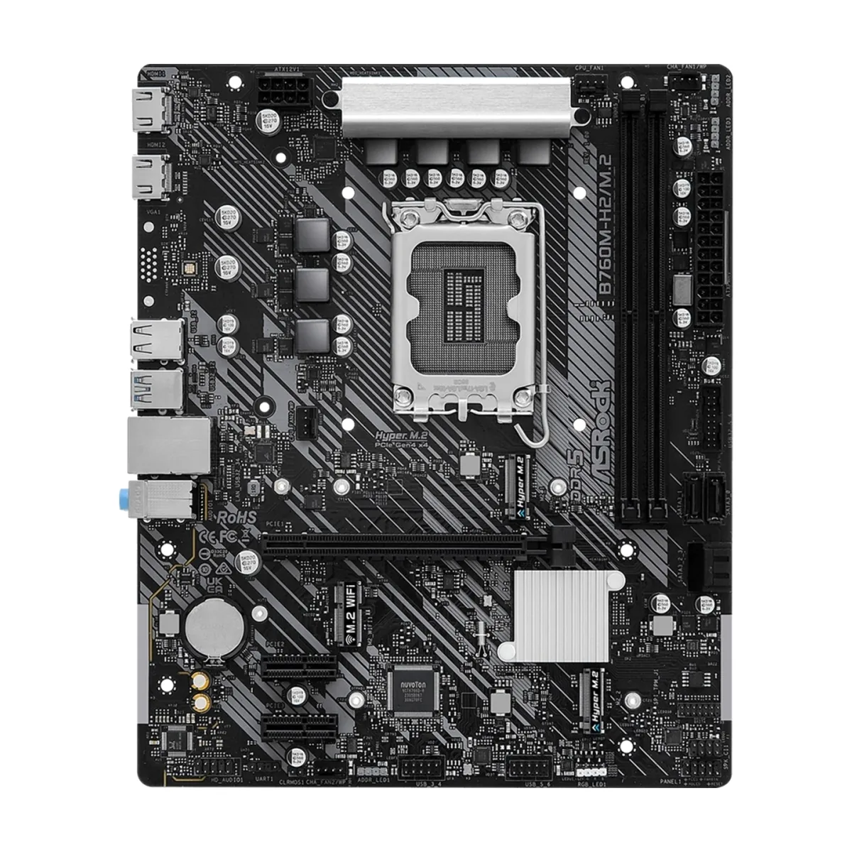 Материнская плата ASRock B760M-H2/M.2, LGA1700, Intel B760, 2xDDR5, 4xSATA, 2xM.2, 1xPCIe 4.0 x16, 2xHDMI, 1x2.5Gb LAN, 3x3.5 мм, 7.1, microATX