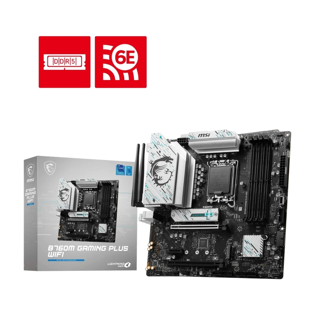 Материнская плата MSI B760M GAMING PLUS WIFI, LGA1700, Intel B760, 4xDDR5, 4xSATA, 2xM.2, 1xPCIe 4.0 x16, DisplayPort, HDMI, 1x2.5Gb LAN, 3x3.5 мм, 7.1, microATX