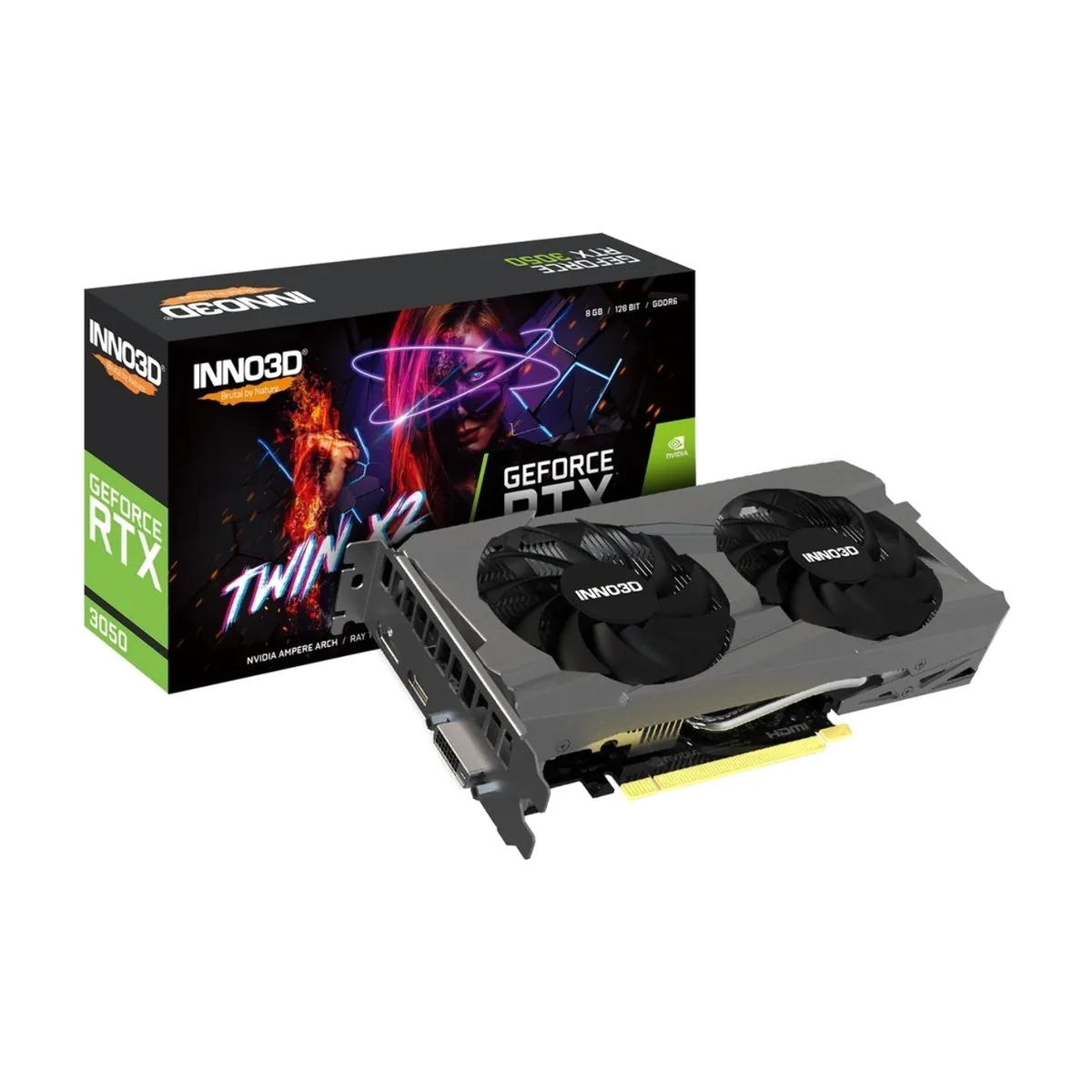 Видеокарта INNO3D GeForce RTX 3050 TWIN X2, 8 GB GDDR6, 128 bit, DVI-D, DisplayPort, HDMI, GPU 1552 MHz