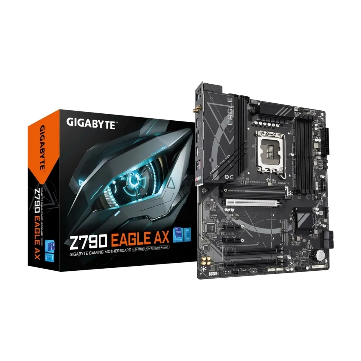 Материнская плата GIGABYTE Z790 EAGLE AX, LGA1700, Intel Z790, 4xDDR5, 4xSATA, 3xM.2, 1xPCIe 5.0 x16, DisplayPort, HDMI, 1x2.5Gb LAN, USB Type-C, 3x3.5 мм, 7.1, ATX