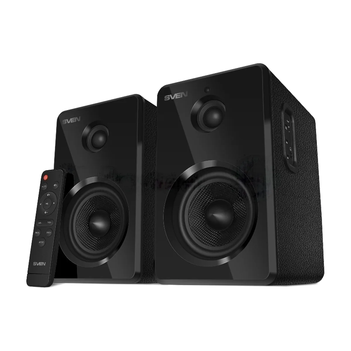 Акустическая система SVEN SPS-730 2.0 черные (2x25Вт, экокожа, USB/SD, пульт ДУ, Bluetooth)