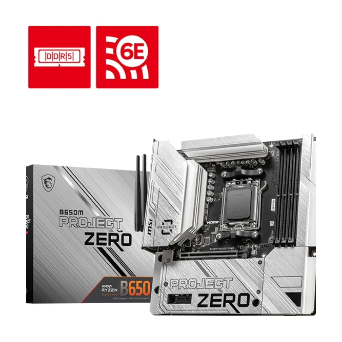 Материнская плата MSI B650M PROJECT ZERO, AM5, AMD B650, 4xDDR5, 4xSATA, 2xM.2, 1xPCIe 4.0 x16, 1xPCIe 3.0 x1, 1xDP, 1xHDMI, 1x2.5Gb LAN, 3x3.5 мм, 7.1, mATX