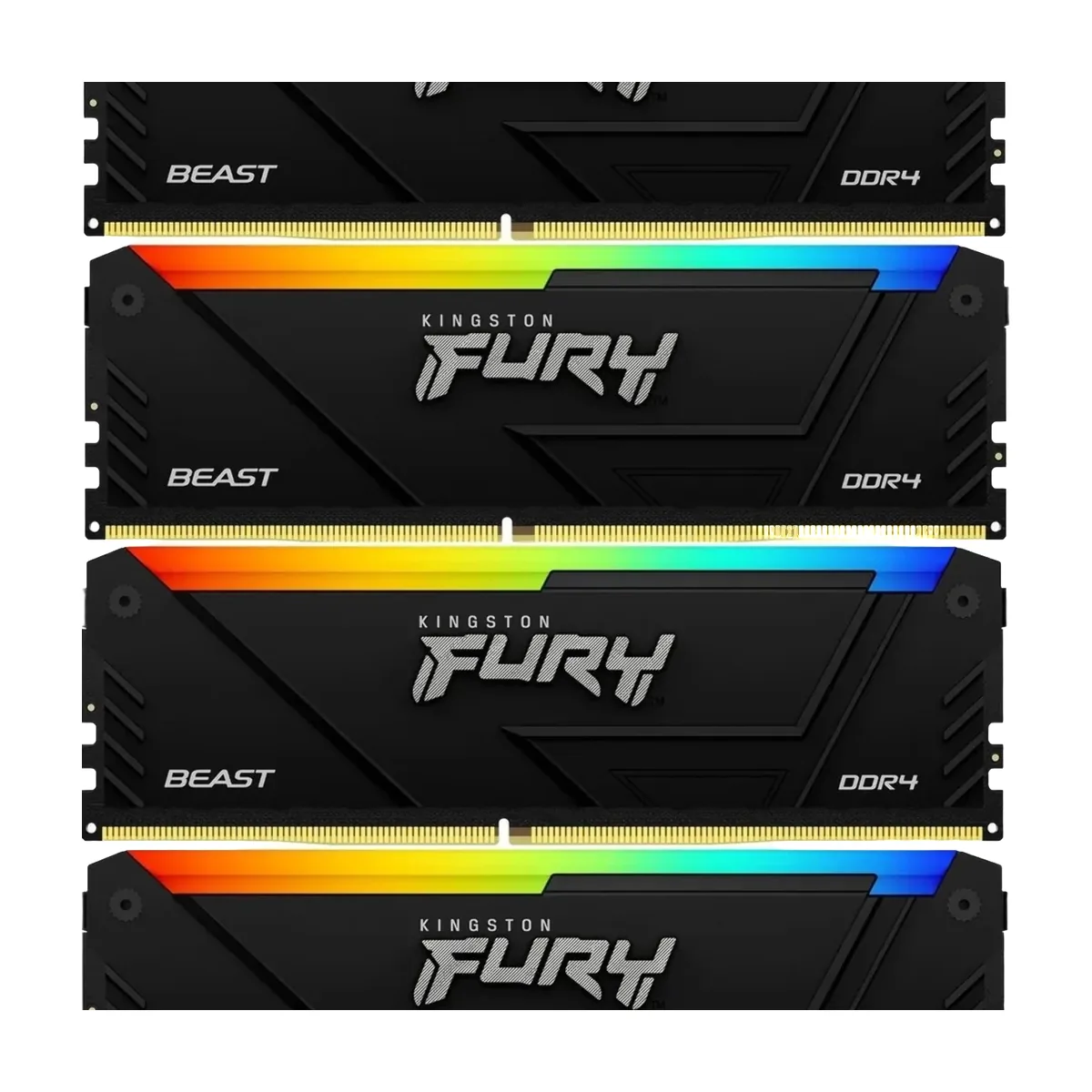 Оперативная память Kingston Fury Beast, DDR4, 32GB (4x8GB), 3200MHz, CL16, DIMM, с радиатором, RGB, черный