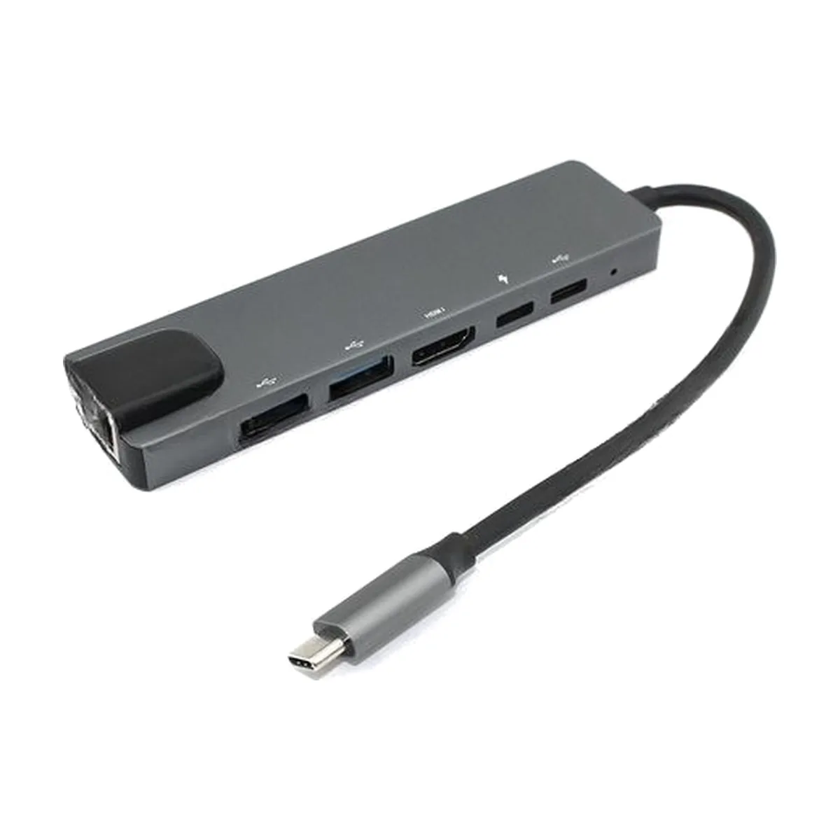 Адаптер Type-C на HDMI, USB 3.0*2 + RJ45 + Type-C*2, серый
