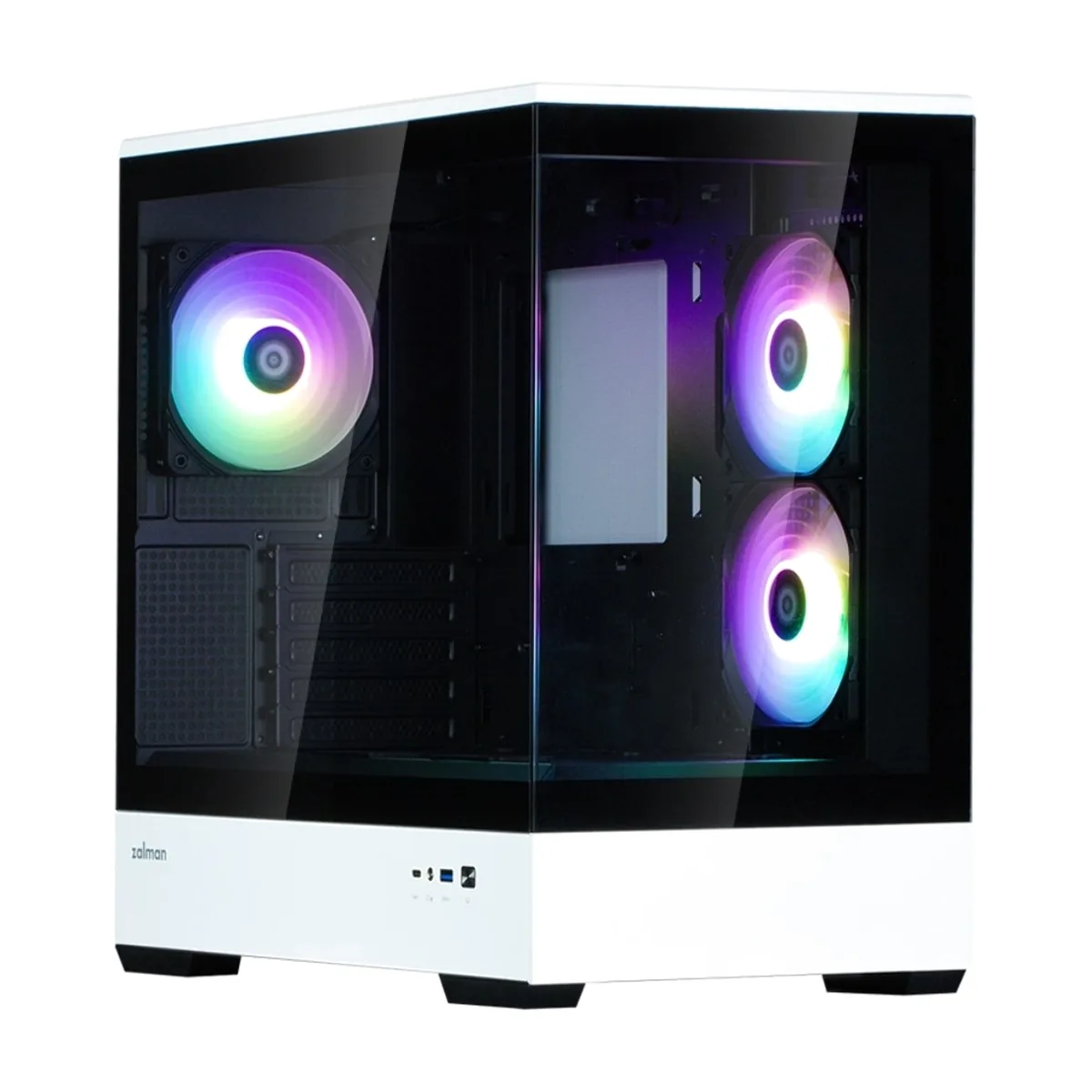 Компьютерный корпус ZALMAN P30 BW, MATX, BLACK/WHITE, WINDOW, 2x3.5", 3x2.5", 1xUSB TYPE-C, 1xUSB 3.0, SIDE 2x120мм ARGB, REAR 1x120мм ARGB