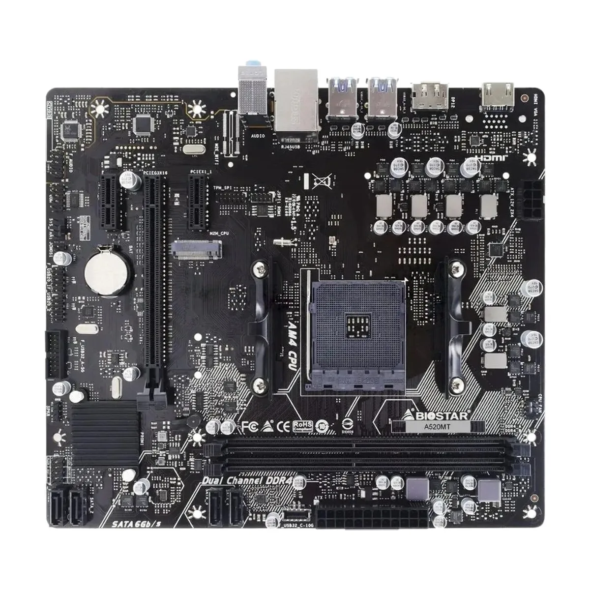 Материнская плата Biostar A520MT, AM4, AMD A520, 2xDDR4, 4xSATA, 1xPCIe 3.0 x16, 2xPCIe 3.0 x1, 1xDisplayPort, 1xHDMI, 1x 1Gb LAN, 4xUSB 3.2 Gen1, 2xUSB 2.0, 3x3.5 мм, 7.1, microATX