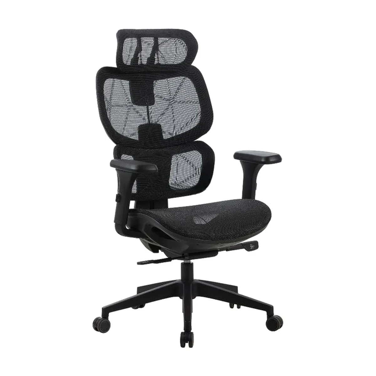 Кресло Cactus CS-MC555-BK черный, сетка, 150 кг, подголовник, регулируемые подлокотники, механизм качания