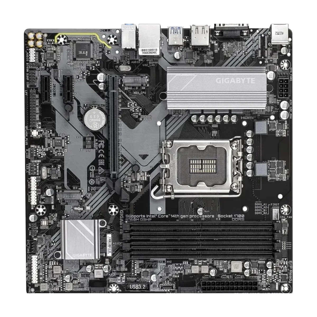 Материнская плата GIGABYTE B760M D3HP, LGA1700, Intel B760, 4xDDR5, 4xSATA, 2xM.2, 1xPCIe 4.0 x16, DisplayPort, HDMI, D-Sub, 1x1Gb LAN, 3x3.5 мм, 7.1, microATX