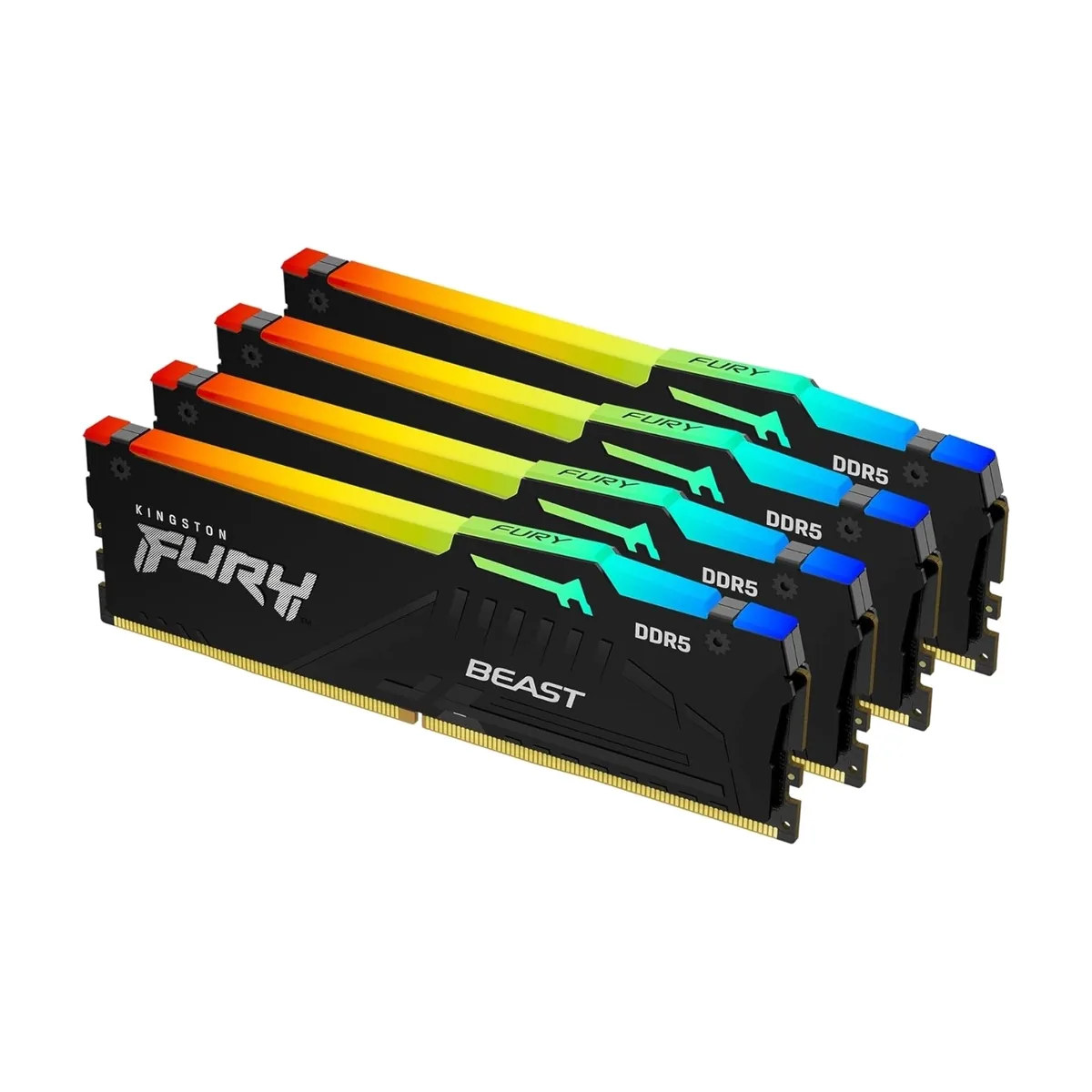 Оперативная память Kingston Fury Beast, DDR5, 128Gb (4x32 GB), 5200 MHz, CL40, DIMM, с радиатором, RGB, черный