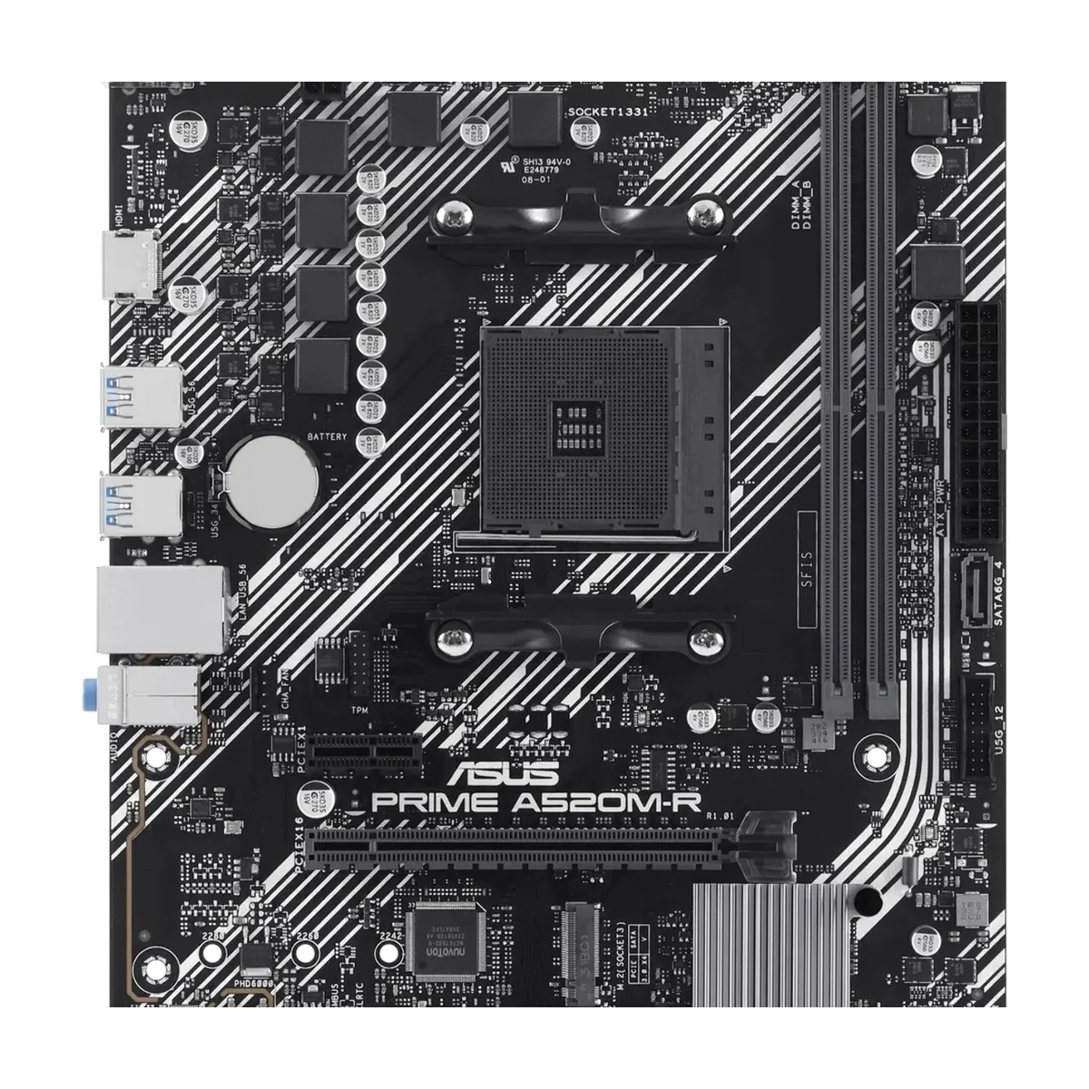 Материнская плата ASUS PRIME A520M-R, AM4, AMD A520, 2xDDR4, 4xSATA, 1xM.2, 1xPCIe 3.0 x16, HDMI, 1x1Gb LAN, 3x3.5 мм, 7.1, microATX