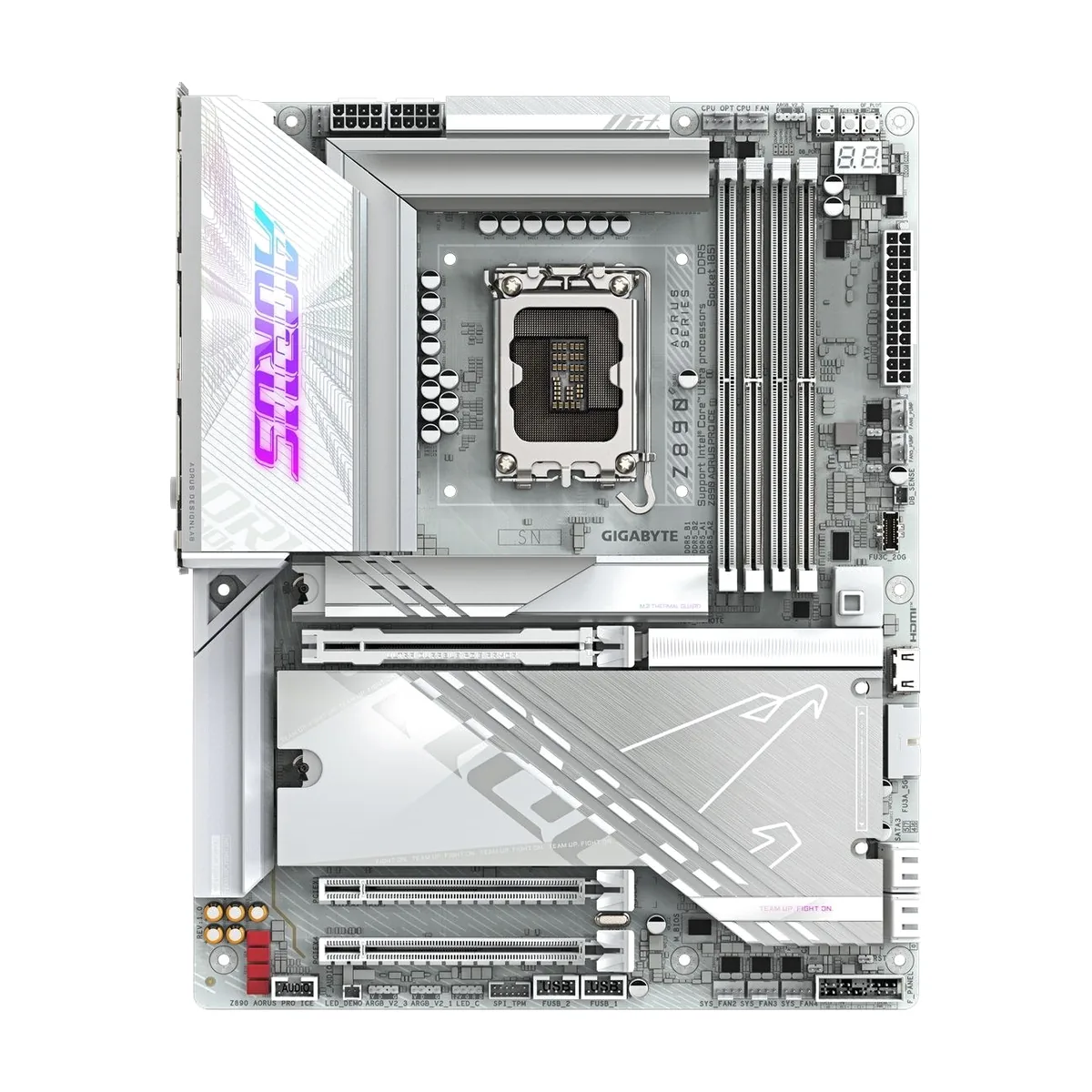 Материнская плата GIGABYTE Z890 AORUS PRO ICE, LGA1851, Intel Z890, 4xDDR5, 4xSATA, 5xM.2, 1xPCIe 5.0 x16, USB Type-C, 1x5Gb LAN, Thunderbolt, 2x3.5 мм, 7.1, ATX