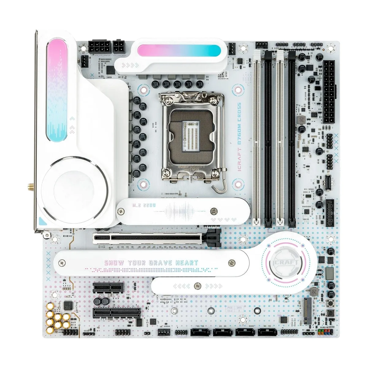 Материнская плата Maxsun MS-iCraft B760M CROSS, LGA1700, Intel B760, 4xDDR5, 4xSATA, 3xM.2, 1xPCIe 5.0 x16, 1xPCIe 4.0 x4, 1xPCIe 3.0 x1, 1xDisplayPort, 1xHDMI, 1x 2.5Gb LAN, 1xUSB 3.2 Gen2 Type-C, 4xUSB 3.2 Gen1, 4xUSB 2.0, 3x3.5 мм, 7.1, microATX