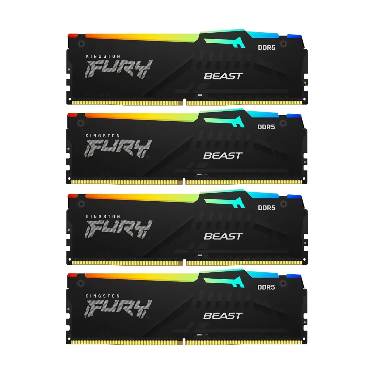 Оперативная память Kingston Fury Beast, DDR5, 64Gb (4x16GB), 5200MHz, CL40, DIMM, с радиаторами, RGB, черный