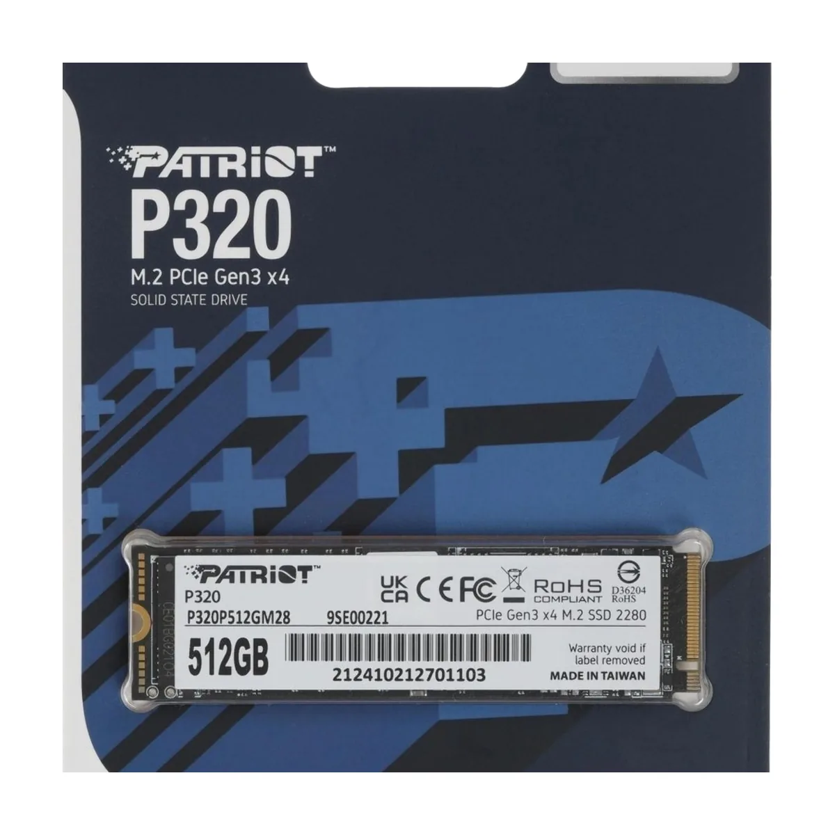 Накопитель SSD Patriot P320, 512Gb, PCIe 3.0 x4, M.2 2280, NVMe, R/W 3000/2200