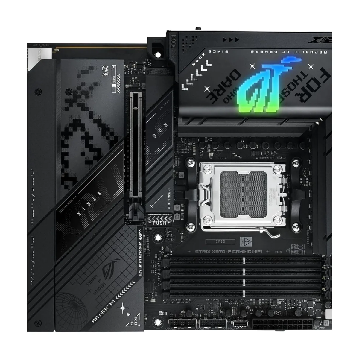 Материнская плата ASUS ROG STRIX X870-F GAMING WIFI, AM5, AMD X870, 4xDDR5, 2xSATA, 4xM.2, 1xPCIe 5.0 x16, DisplayPort, HDMI, 1x2.5Gb LAN, USB Type-C, Wi-Fi 7, Bluetooth, 2x3.5 мм, 7.1, ATX