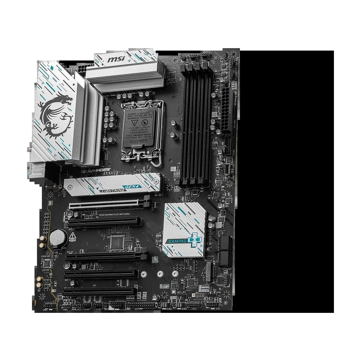 Материнская плата MSI B760 GAMING PLUS WIFI DDR4, LGA1700, Intel B760, 4xDDR4, 4xSATA, 2xM.2, 2xPCIe x16, DisplayPort, HDMI, 1x2.5Gb LAN, USB Type-C, 5x3.5 мм, 7.1, ATX