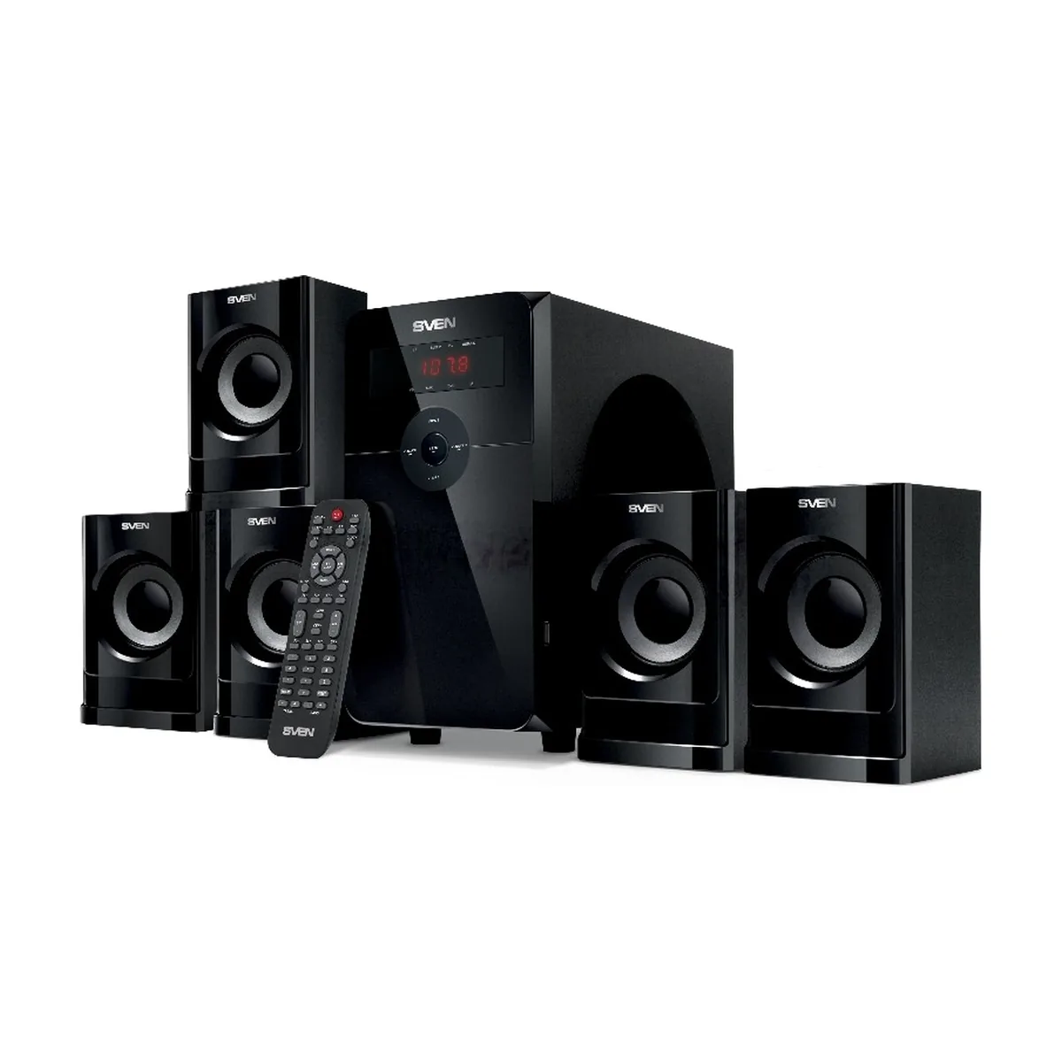 Компьютерная акустика SVEN АС HT-201, черный (80 Вт, Bluetooth, пульт, дисплей, FM, USB, SD)