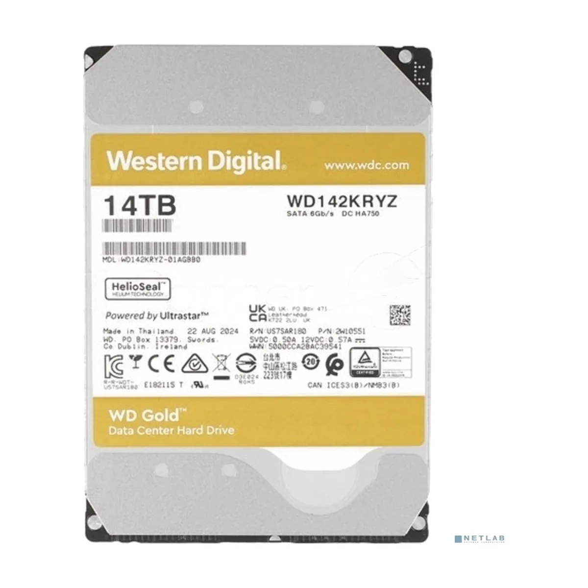 Жесткий диск Western Digital 3.5"; 14Tb WD142KRYZ Gold SATA3, Cache 256MB, 7200 rpm