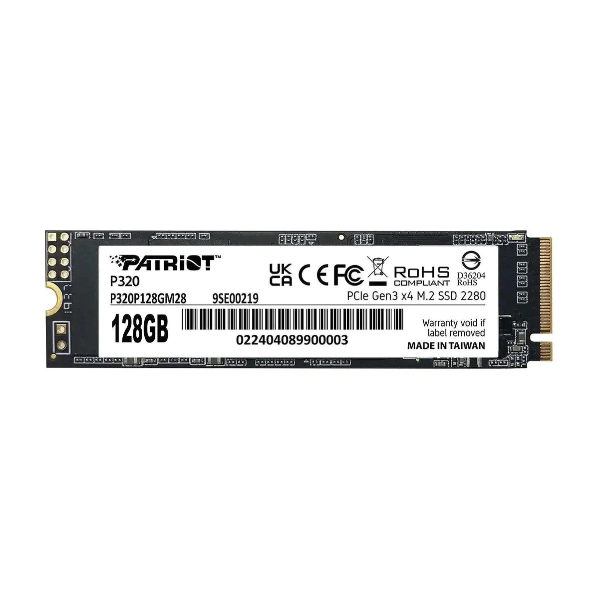 Накопитель SSD Patriot P320, 128Gb, PCIe 3.0 x4, M.2 2280, NVMe, R/W 1600/1000