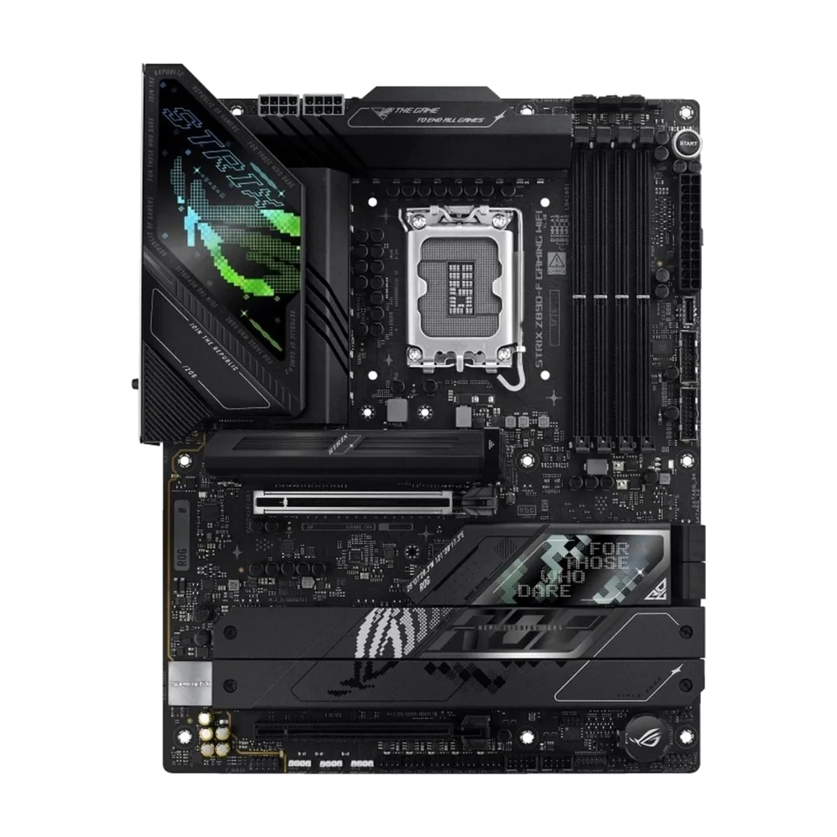 Материнская плата ASUS ROG STRIX Z890-F GAMING WIFI, LGA 1851, Intel Z890, 4xDDR5, 4xSATA, 5xM.2, 1xPCIe 5.0 x16, 1xPCIe 4.0 x4, 1xHDMI, 1xDP, 2xUSB-C, 1x 2.5Gb LAN, 4xUSB-A 3.2 Gen 1, 4xUSB-A 3.2 Gen 2, 2xUSB-A 2.0, 2xUSB-C Thunderbolt 4, 2x3.5 мм, 7.1, ATX