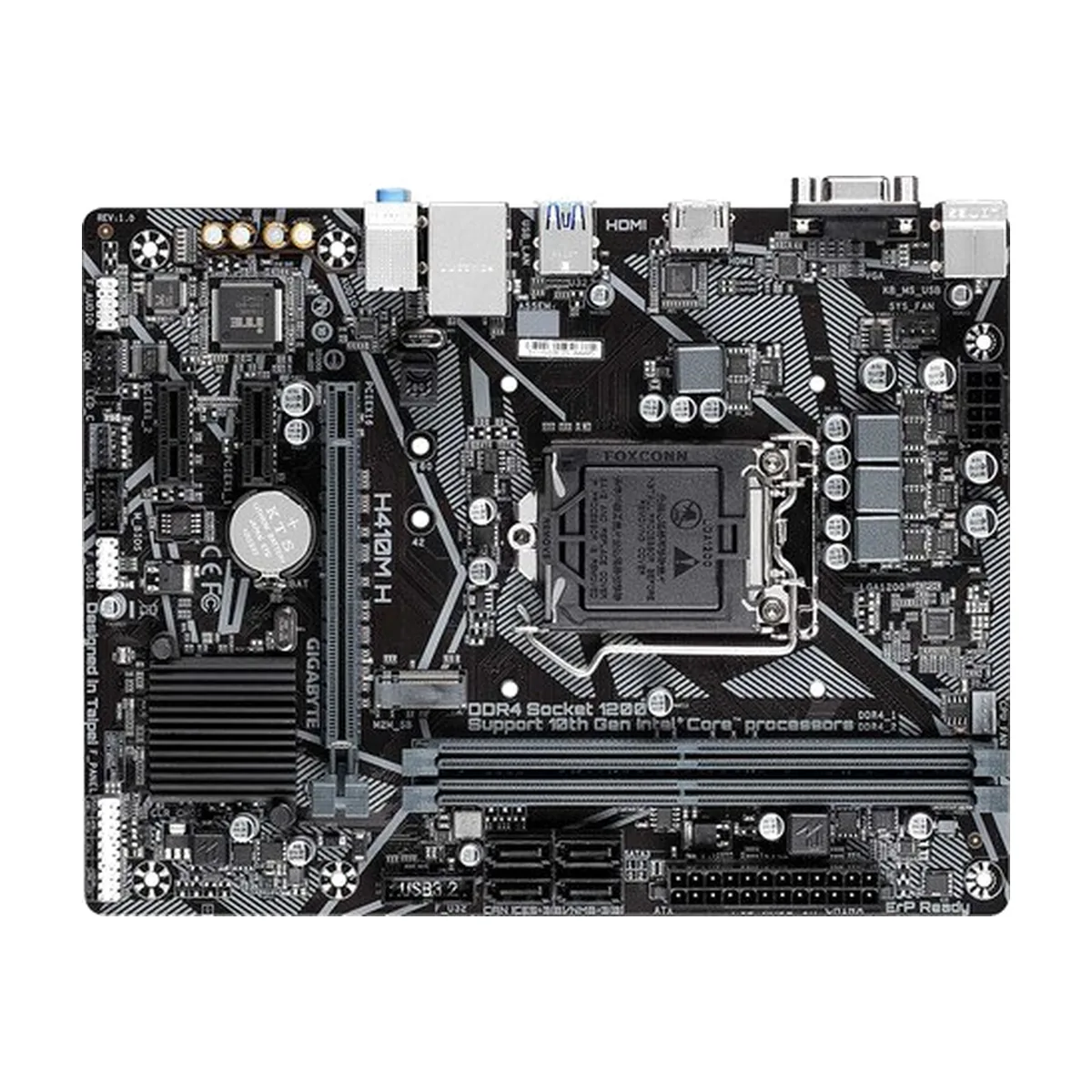 Материнская плата GIGABYTE H410M H (V2.0), LGA1200, Intel H410, 2xDDR4, 4xSATA, 1xM.2, 1xPCIe 3.0 x16, HDMI, D-Sub, 1x1Gb LAN, 3x3.5 мм, 7.1, microATX