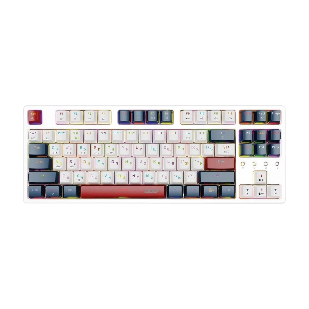 Клавиатура беспроводная Acer OKR302 (ZL.KBDEE.016), USB, Bluetooth/Радиоканал, белый