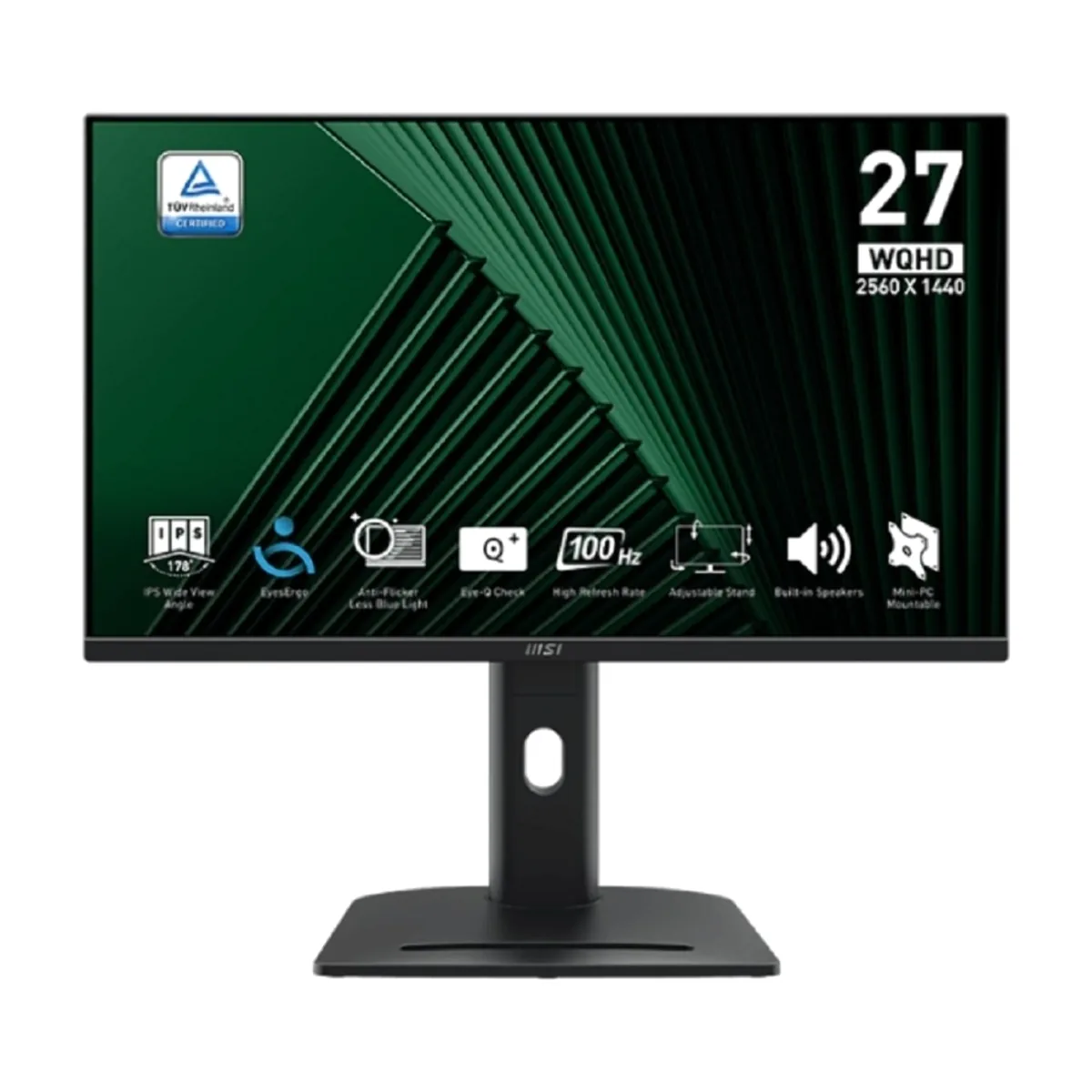 Монитор 27" MSI PRO MP275QPG IPS 2560x1440, 100 Гц, 4 мс (GtG), 16:9, HDR, 300 кд/м², HDMI 2.0b (x2), DisplayPort 1.2a, встроенные динамики (2x2 Вт), Flicker Free, слот для замка, регулировка по высоте, поворотная подставка, портретный режим, черный