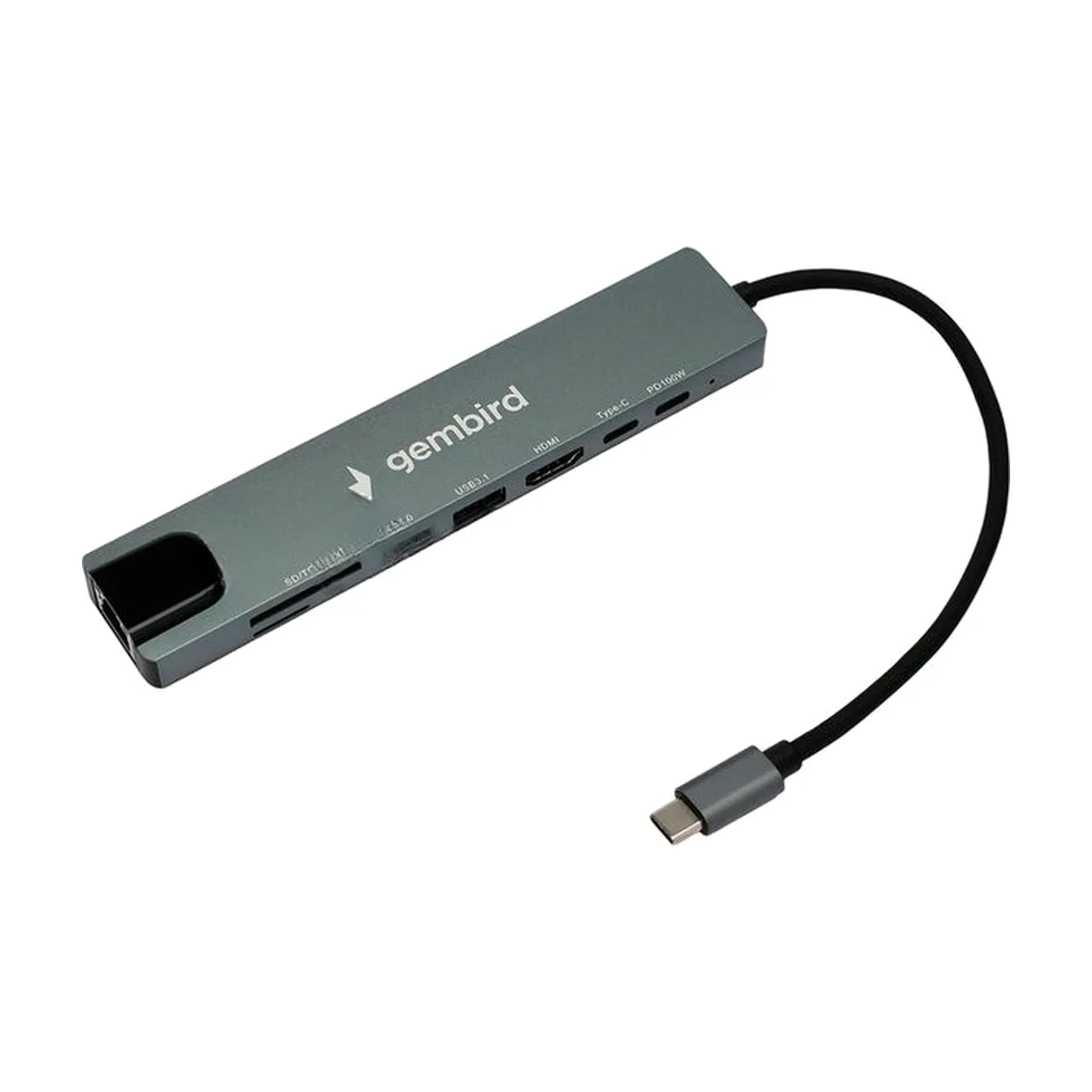 Док-станция Gembird UHB-D3, USB Type-C, USB 2.0, USB 3.1, USB Type-C PD87W, USB Type-C, HDMI, SD/TF, RJ45, USB Type-C