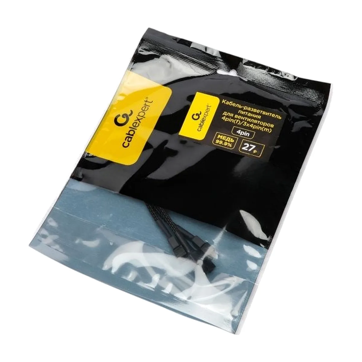 Кабель-разветвитель питания FAN Cablexpert CC-FAN-1F3M-27CM, 4pin(f)/3x4pin(m), PWM(ШИМ), медь, 27см, черный, пакет