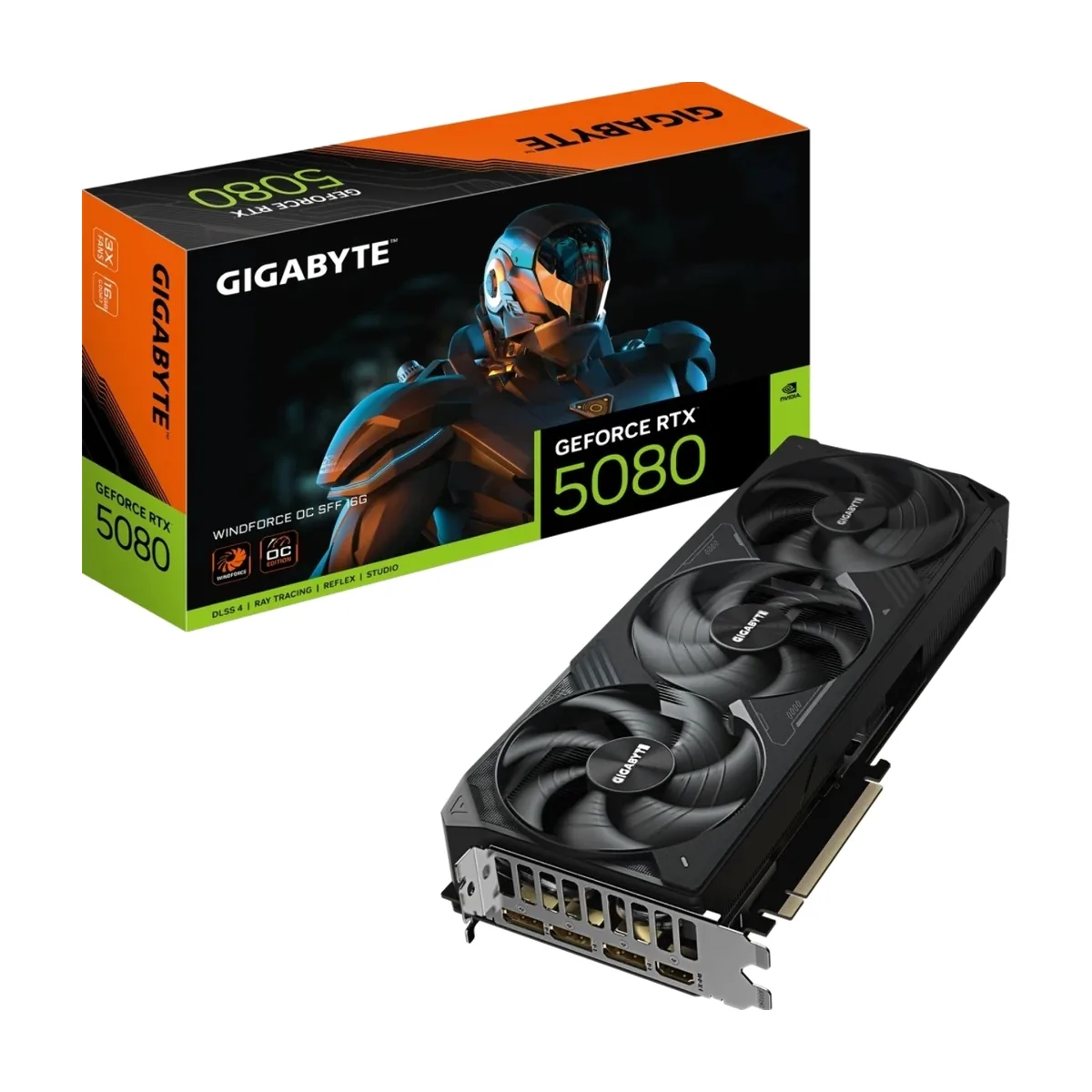 Видеокарта Gigabyte GV-N5080WF3OC-16GD RTX5080, 16Gb GDDR7, 256 bit, HDMIx1, DPx3, GPU 2407 MHz
