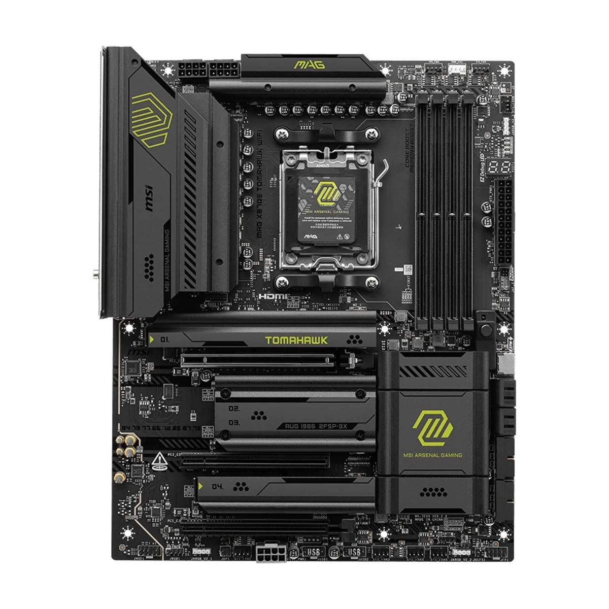Материнская плата MSI MAG X870E TOMAHAWK WIFI, AM5, AMD X870, 4xDDR5, 4xSATA, 4xM.2, 1xPCI-E 5.0 x16, 1xPCI-E 4.0 x4, 1xPCI-E 3.0 x1, 1xHDMI, 2xUSB Type-C, 1x5Gb LAN, 2xUSB-A 3.2 Gen 2, 3xUSB-A 3.2 Gen 1, 4xUSB-A 2.0, 7.1, Wi-Fi 7, ATX
