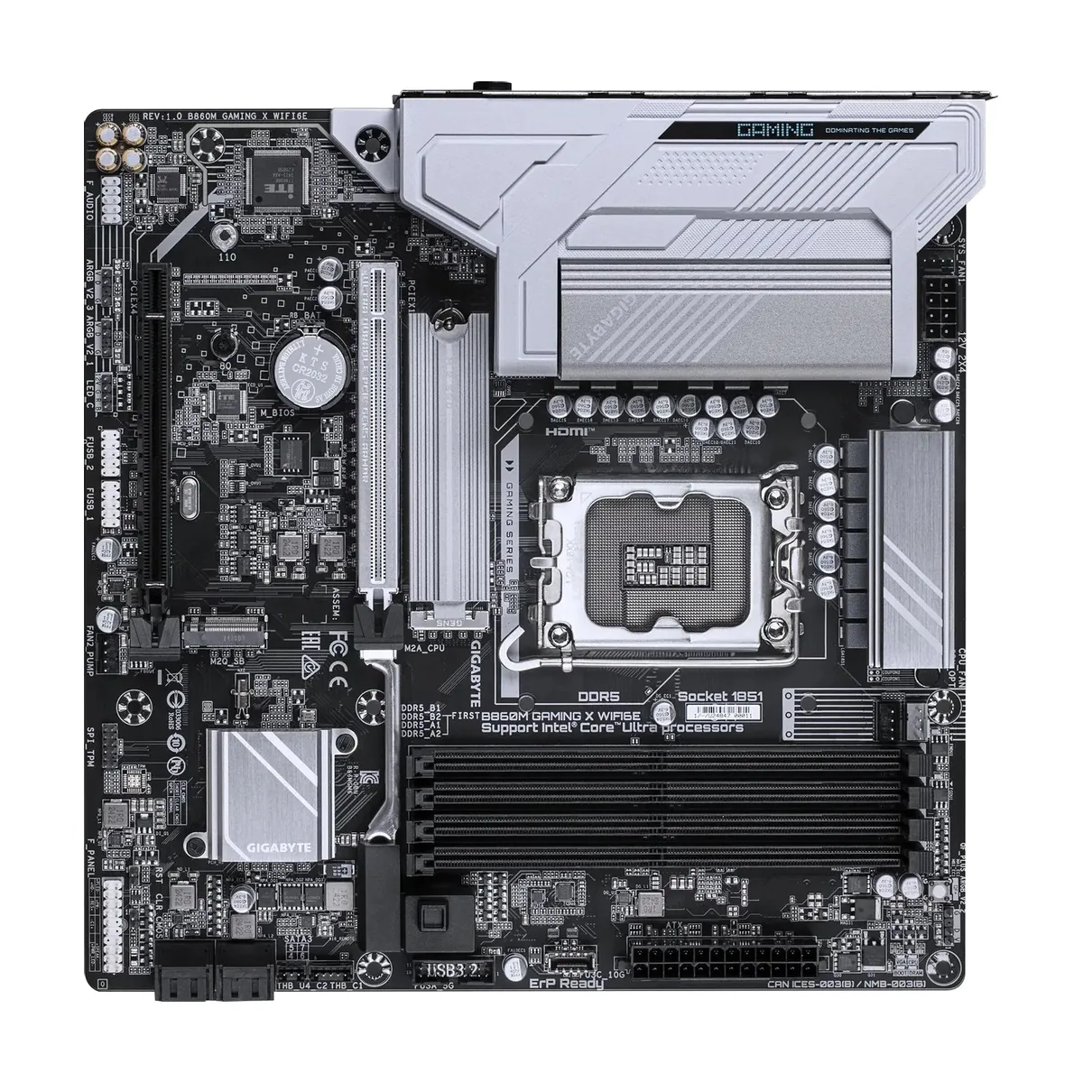 Материнская плата GIGABYTE B860M GAMING X WIFI6E, LGA1851, Intel B860, 4xDDR5, 4xSATA, 2xM.2, 1xPCIe 5.0 x16, DisplayPort, HDMI, USB Type-C, 1x2.5Gb LAN, 3x3.5 мм, 7.1, microATX