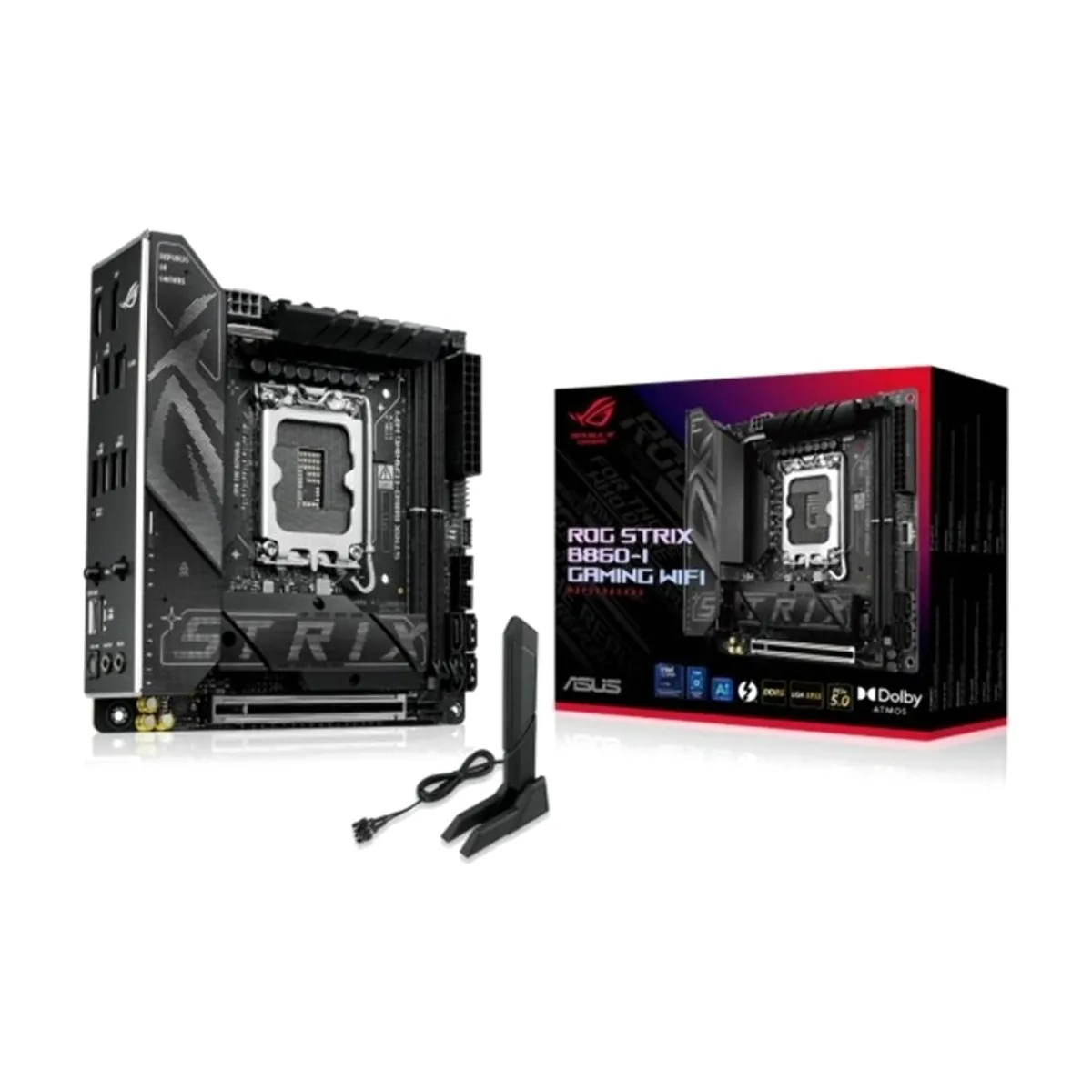 Материнская плата ASUS ROG STRIX B860-I GAMING WIFI, LGA1851, Intel B860, 2xDDR5, 4xSATA, 2xM.2, 1xPCIe 5.0 x16, DisplayPort, HDMI, USB Type-C, 1x2.5Gb LAN, Thunderbolt, 2x3.5 мм, 7.1, mini-ITX