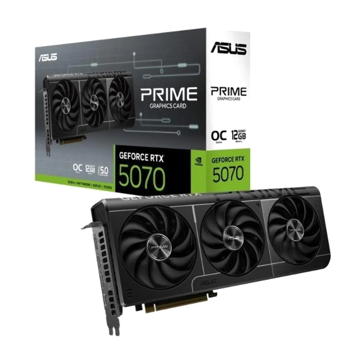 Видеокарта ASUS GeForce RTX 5070 PRIME OC Edition, 12 GB GDDR7, 192 bit, 3xDisplayPort, HDMI, GPU 2330 MHz