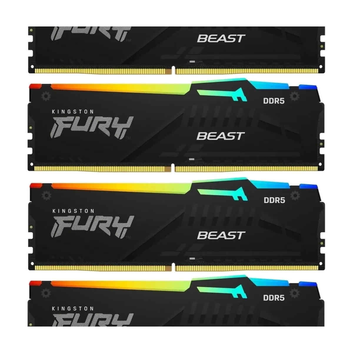 Оперативная память Kingston Fury Beast, DDR5, 128Gb (4x32Gb), 5600MHz, CL40, DIMM, радиатор, RGB, черный