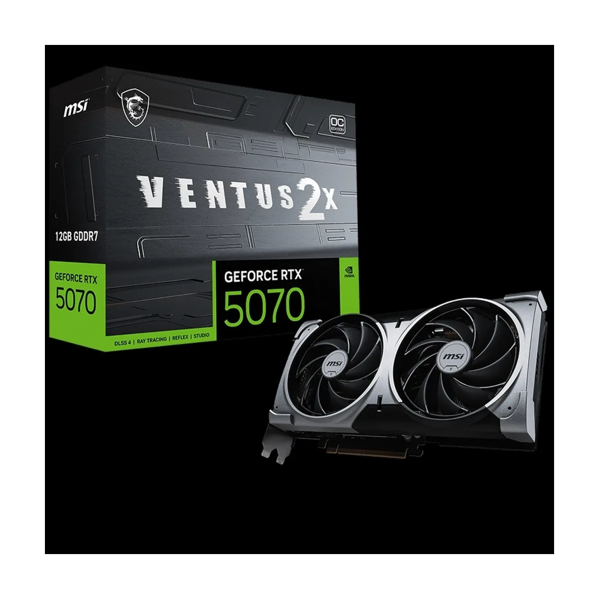 Видеокарта MSI GeForce RTX 5070 VENTUS 2X OC, 12 GB GDDR7, 192 bit, 3xDisplayPort, HDMI, GPU 2542 MHz