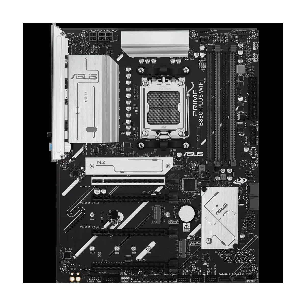 Материнская плата ASUS PRIME B850-PLUS WIFI, AM5, AMD B850, 4xDDR5, 4xSATA, 3xM.2, 1xPCIe 5.0 x16, 1xPCIe 4.0 x16, 2xPCIe 3.0 x1, DisplayPort, HDMI, 1x2.5Gb LAN, USB Type-C, 3x3.5 мм, 7.1, ATX